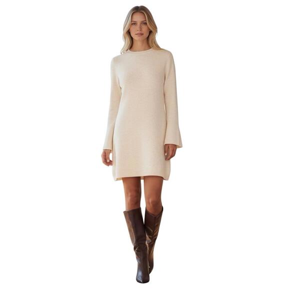 Halogen Dresses & Skirts - NWT Halogen Crewneck Cream Beige Long Sleeve Mini Sweater Dress Size XL